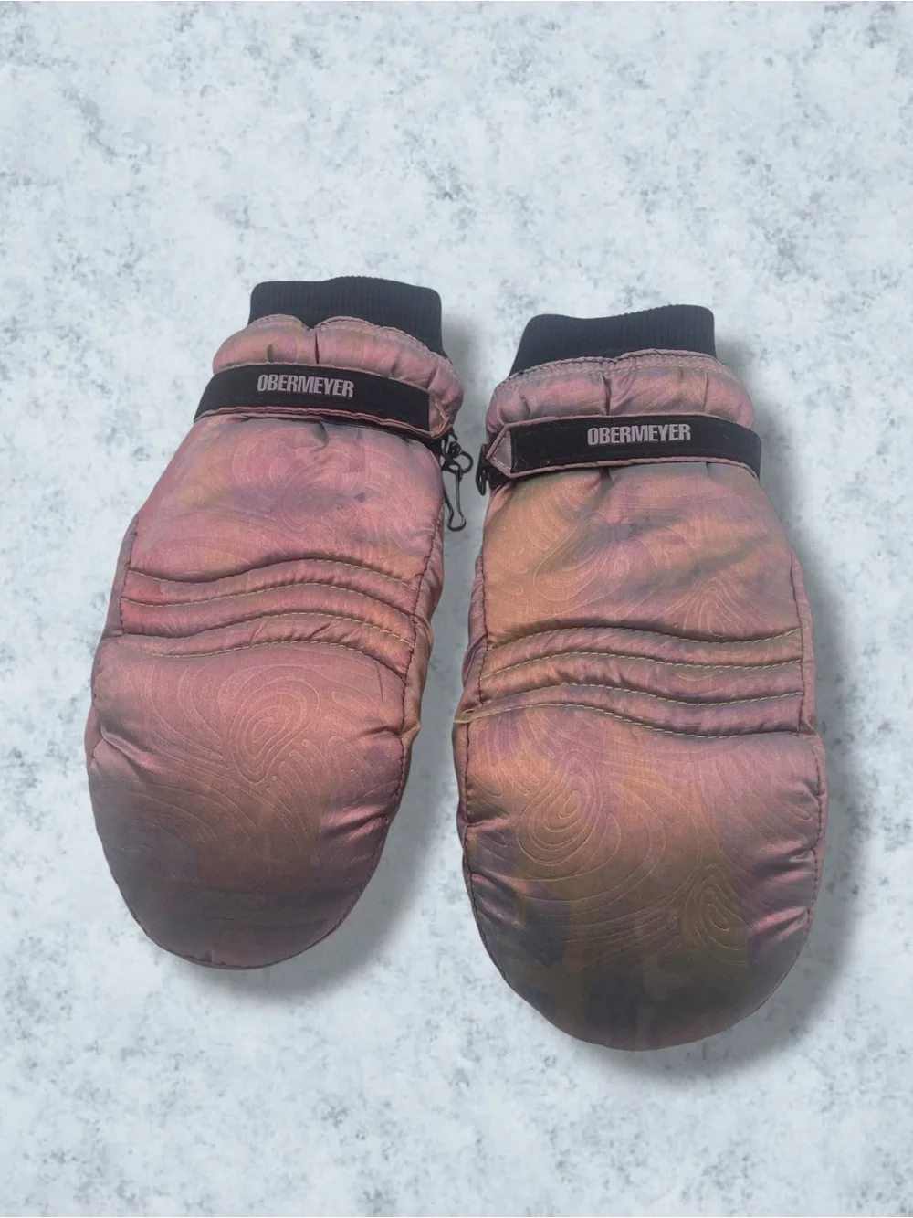 Vintage 90s Obermeyer Iridescent Liquid Satin Ski Mittens Pink Copper Medium